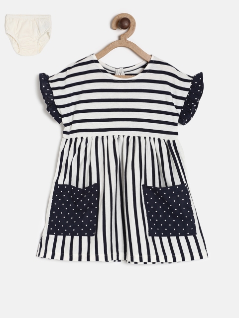 

GAP Girls' White & Navy Blue Striped Ruffle Dress