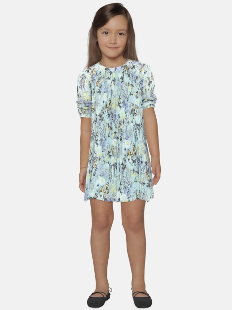 

GAP Girls' Teal Green Floral Printed Pleated A-Line Dress