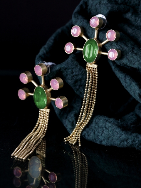 

DIVA WALK Gold-Plated Embellished Handcrafted Tasselled Drop Earrings