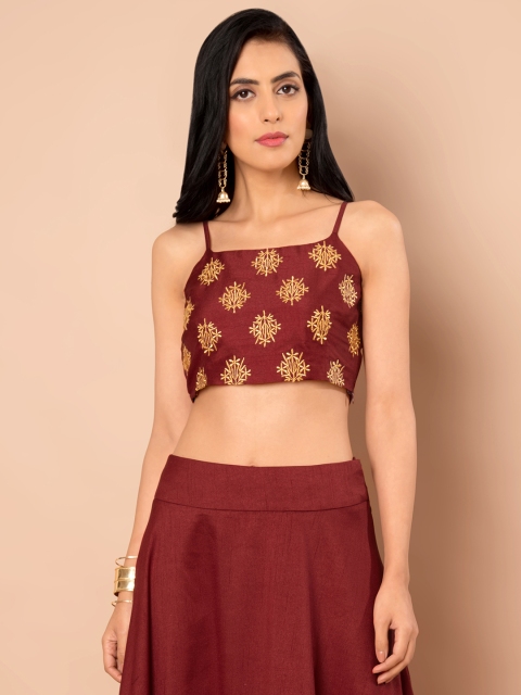 

INDYA Women Maroon Self Design Top