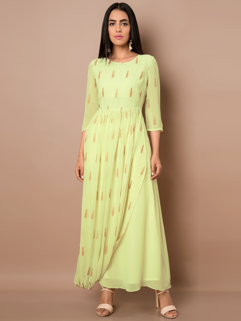 

INDYA Women Fluorescent Green Printed Maxi Dress