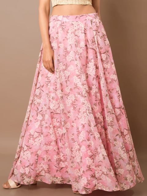

INDYA Women Pink Printed Flared Maxi Skirt
