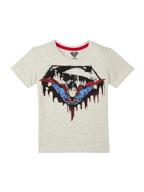 

Kids Ville Boys White Superman Printed Round Neck T-shirt, Grey