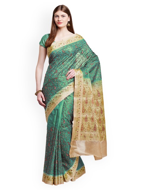 

Chhabra 555 Green & Gold-Toned Art Silk Embroidered Tussar Saree