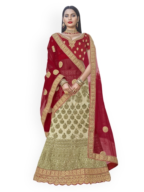 

Chhabra 555 Red & Beige Embroidered Semi-Stitched Lehenga & Unstitched Blouse with Dupatta