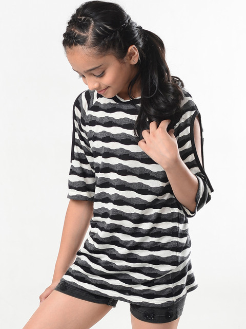 

Natilene Girls Black Self Design Pure Cotton Top