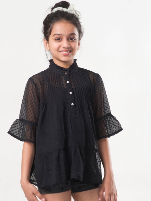 

Natilene Girls Black Self Design Peplum Top