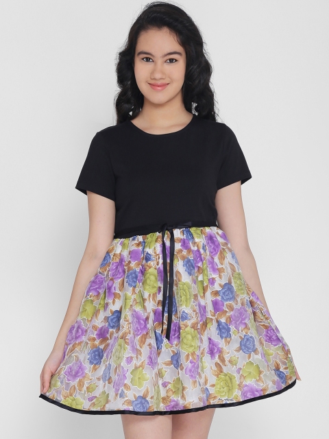 

Natilene Girls Black Printed Fit and Flare Dress