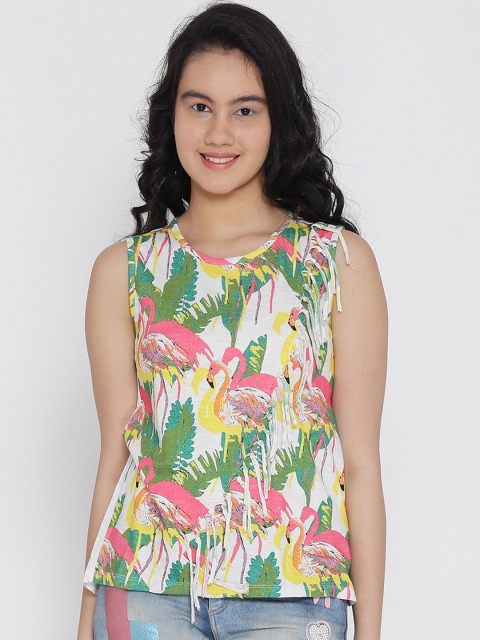 

Natilene Girls White Printed Wrap Pure Cotton Top