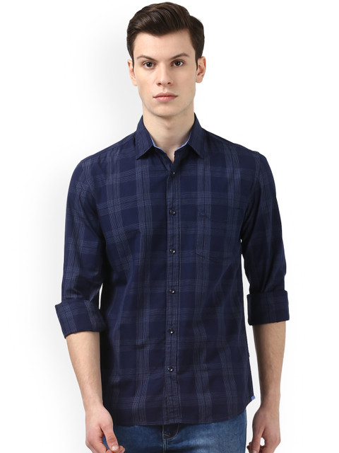 

Parx Men Navy Blue Slim Fit Checked Casual Shirt