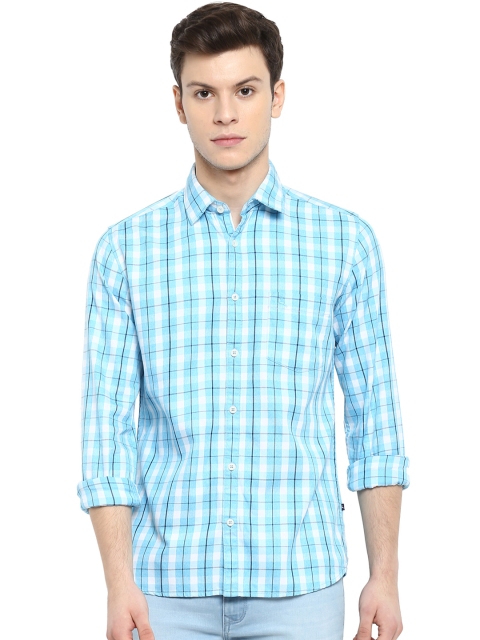 

Parx Men Blue & White Slim Fit Checked Casual Shirt