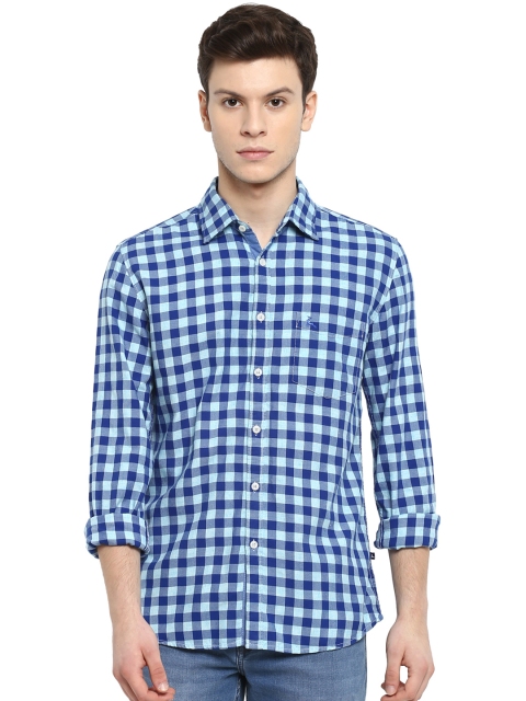 

Parx Men Blue Slim Fit Checked Casual Shirt