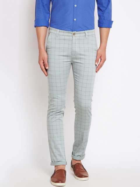 

Hancock Men Green Comfort Slim Fit Checked Chinos