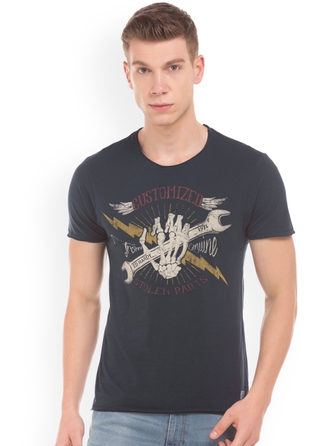 

Ed Hardy Men Navy Blue Printed Round Neck T-shirt