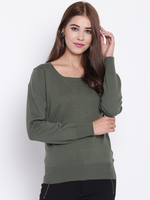 

Madame Women Olive Green Solid Sweater
