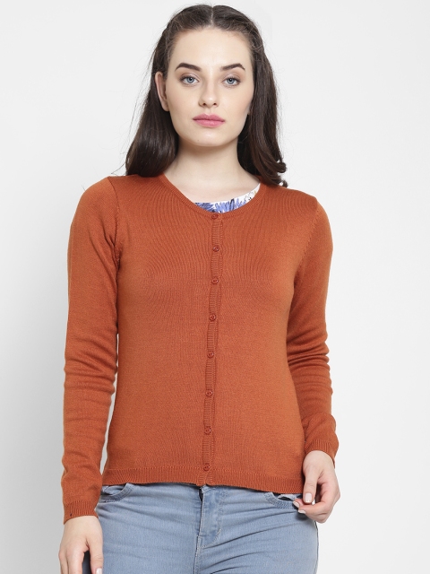 

Madame Women Rust Orange Solid Cardigan