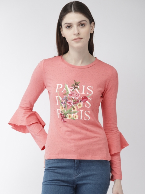 

Madame Women Pink Printed Round Neck Top