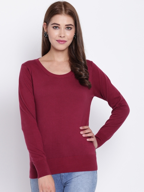 

Madame Women Burgundy Solid Pullover