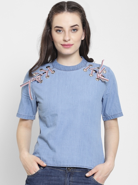 

Madame Women Blue Solid Chambray Top