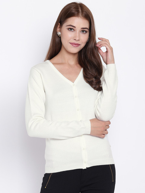 

Madame Women Off-White Solid Cardigan