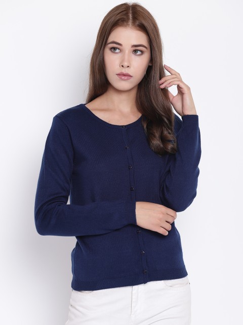 

Madame Women Navy Blue Solid Cardigan