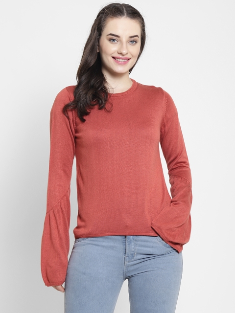 

Madame Women Rust Orange Solid Pullover