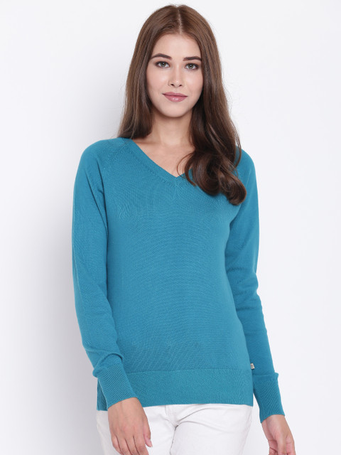 

Madame Women Turquoise Blue Solid Sweater