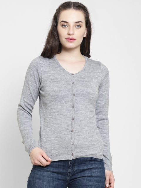 

Madame Women Grey Melange Solid Cardigan