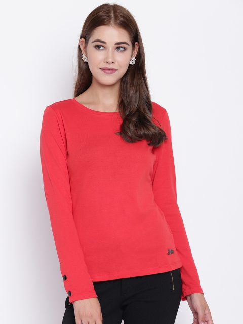 

Madame Women Red Solid Round Neck T-shirt