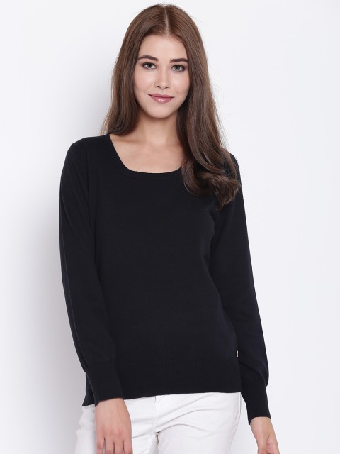 

Madame Women Black Solid Pullover