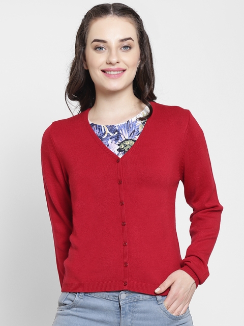 

Madame Women Red Solid Cardigan