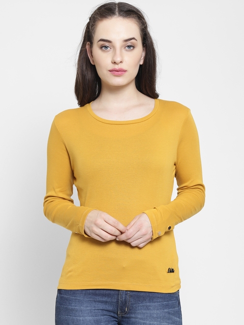 

Madame Women Mustard Yellow Solid Round Neck T-shirt