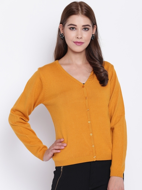 

Madame Women Mustard Yellow Solid Cardigan