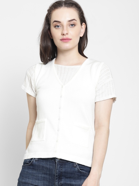 

Madame Women White Solid Cardigan