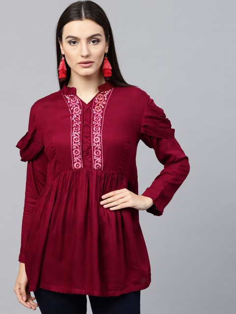 

Saree mall Women Maroon Solid Empire Top