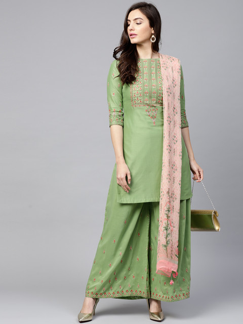 

Saree mall Green Embroidered Unstitched Dress Material