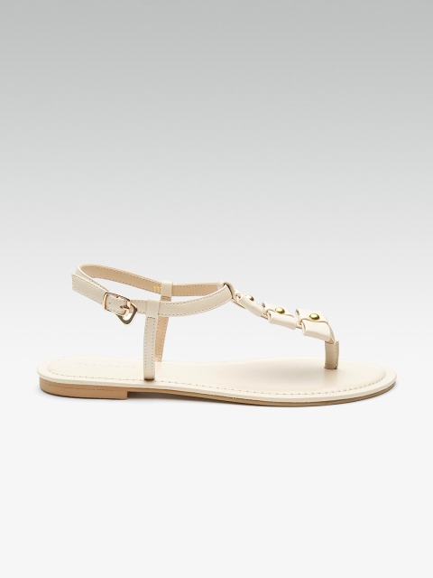 

HEATWAVE Women Beige Solid T-Strap Flats