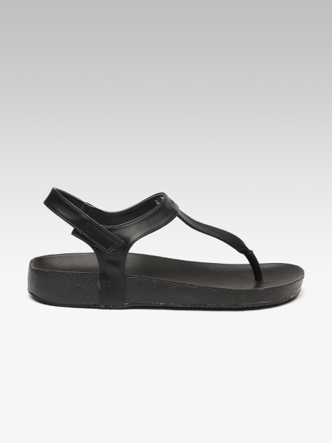 

HEATWAVE Women Black Solid T-Strap Flats