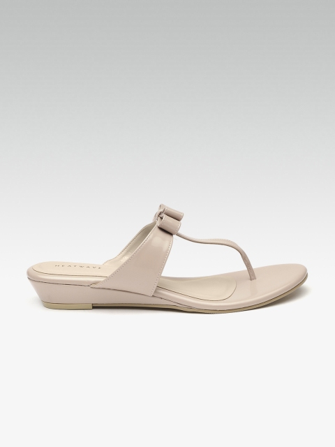 

HEATWAVE Women Beige Solid T-Strap Flats with Bow Detail