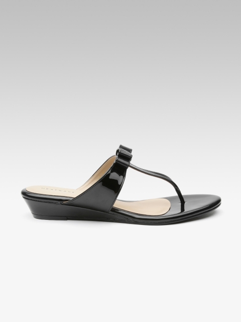 

HEATWAVE Women Black Solid T-Strap Flats with Bow Detail
