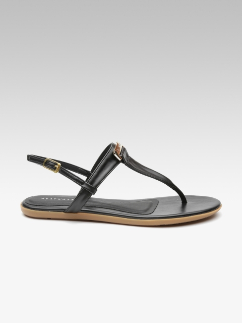 

HEATWAVE Women Black Solid T-Strap Flats