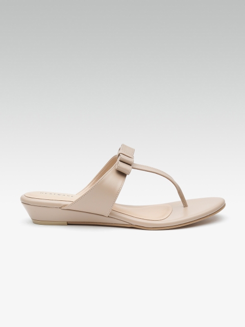 

HEATWAVE Women Beige Solid T-Strap Flats with Bow Detail