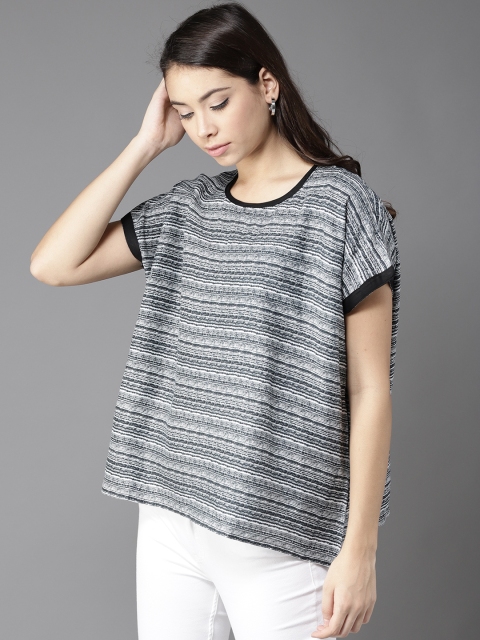 

Moda Rapido Women Grey Striped Boxy Top