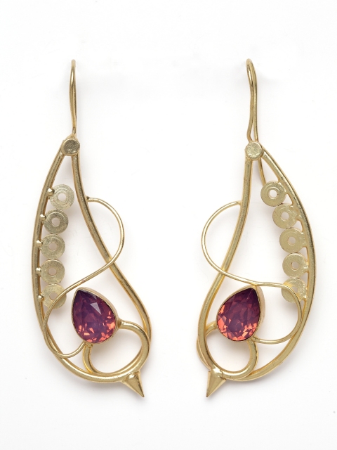 

DIVA WALK Gold-Toned & Purple Gold-Plated Contemporary Drop Earrings