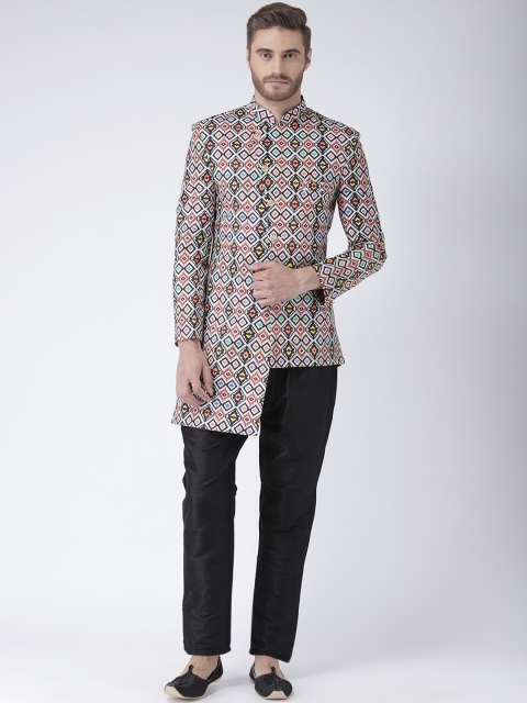 

Hangup Men Multicoloured & Black Printed Sherwani with Trousers, Multi