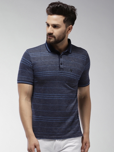 

Okane Men Navy Blue Striped Polo Collar T-shirt