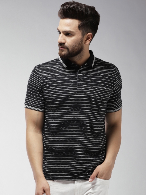

Okane Men Black Striped Polo Collar T-shirt