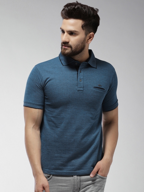 

Okane Men Teal Blue Solid Polo Collar T-shirt