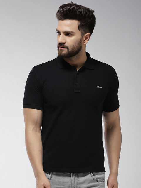 

Okane Men Black Solid Polo Collar T-shirt