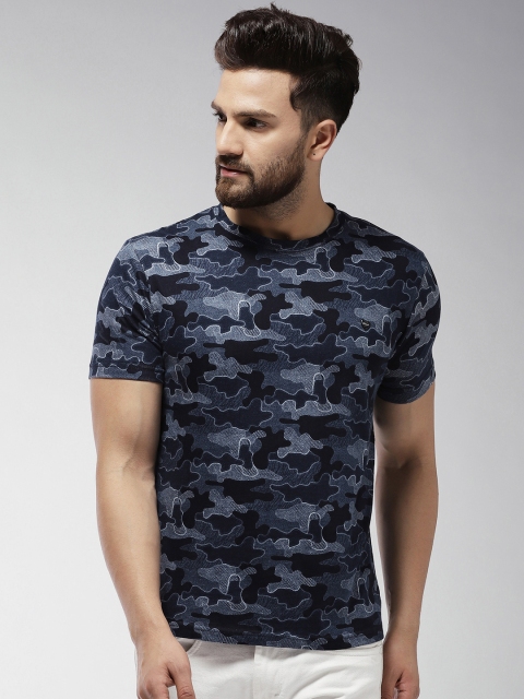 

Okane Men Navy Blue Camouflage Print Round Neck T-shirt